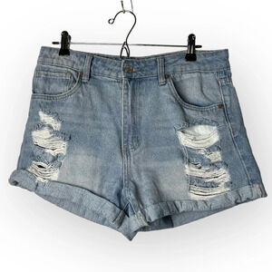 Aeropostale Light  Blue Denim Distressed Mom Short